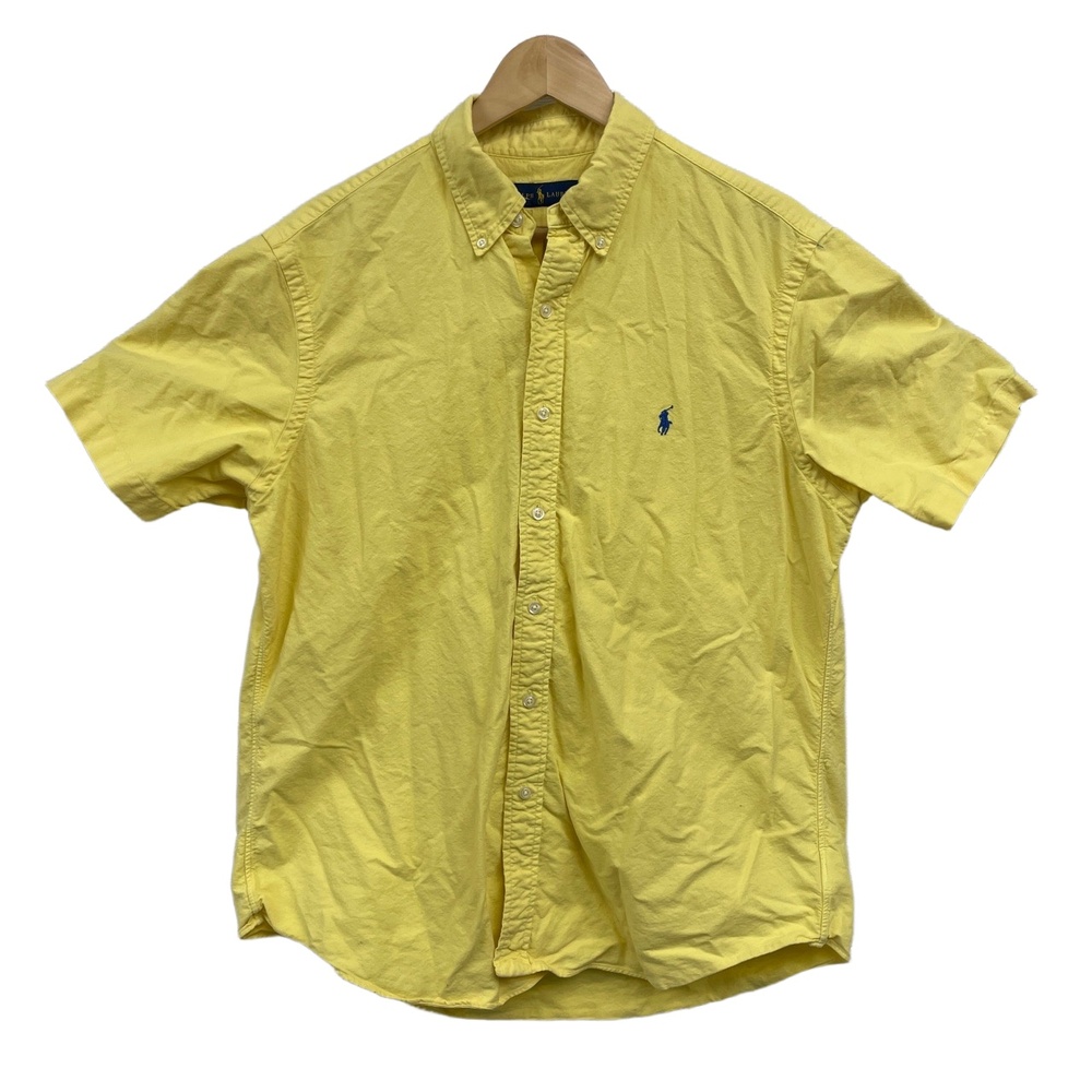 Ralph‎ Lauren Yellow Shirt Blue Logo Button Down Casual Large Pony